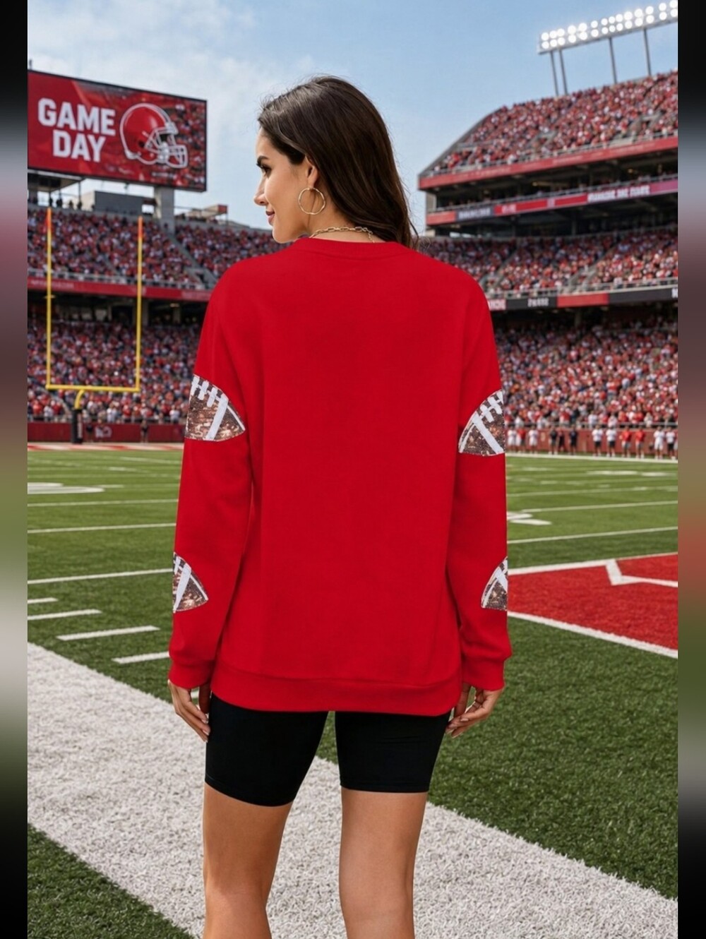 New Red Sequin Football Pullover Sweatshirt - Picture 2 of 6